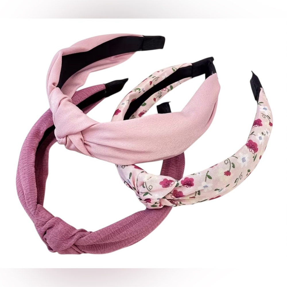 Pink and Floral Knotted Headband‎ Trio